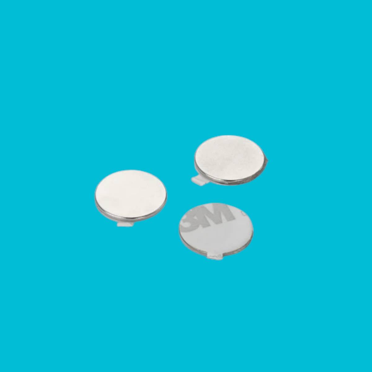 Neodymium Disc Magnet with 3M 9080 Adhesive, 15mm Diameter x 1mm N35 Nickel Plated (A)